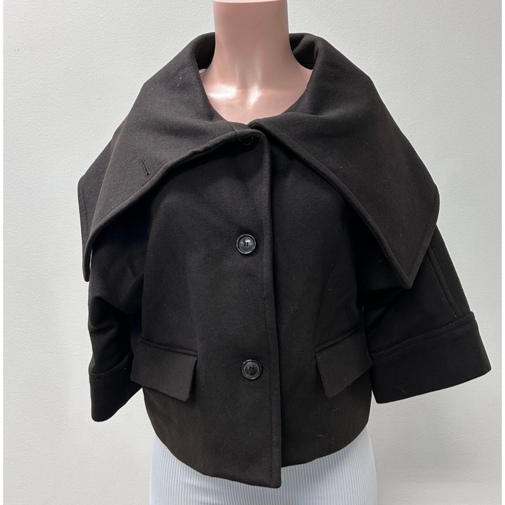 Piazza Sempione Italy Brown Button Front Coat Oversized Collar Sz 42
